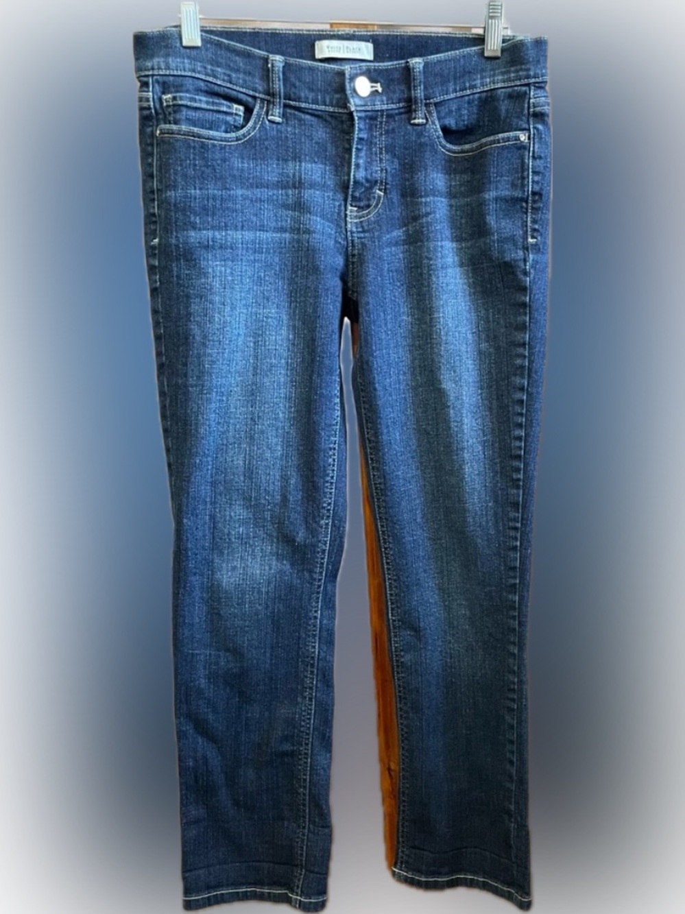 White House Black Market Mid Rise Skinny 6 Blue Denim Jeans GUC Embroidered